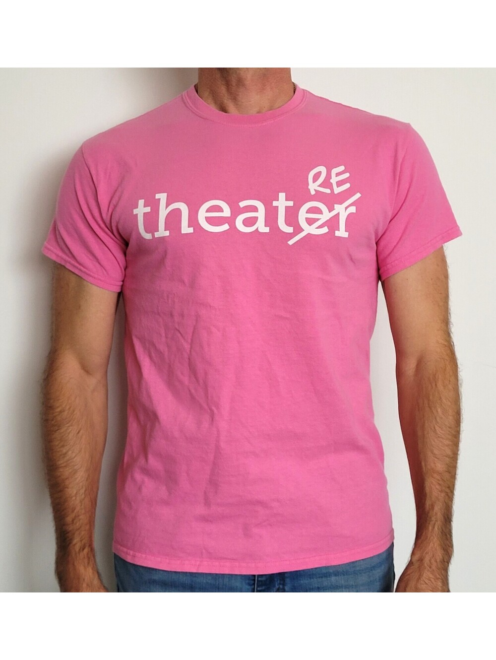 Theater with an RE Men's Medium Pink Graphic T-Shirt for Theatre Nerds & Geeks